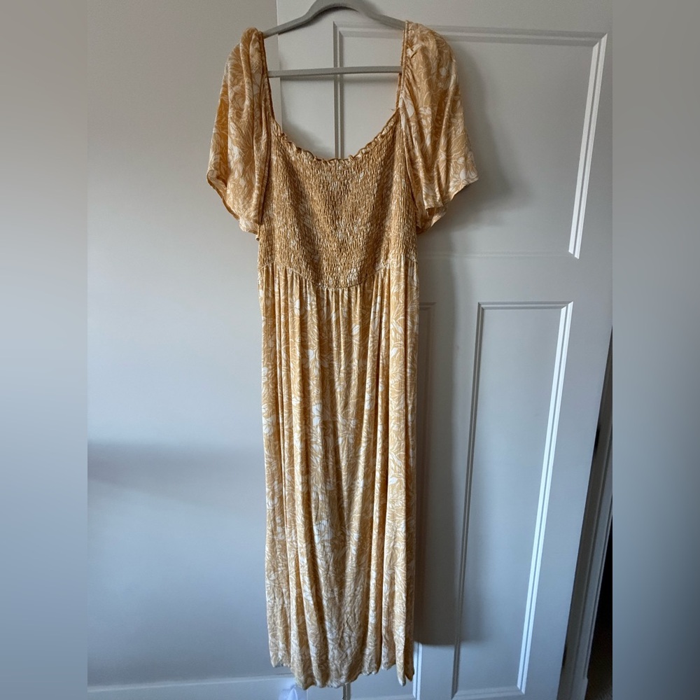 Smocked Bodice Yellow Floral Maxi Dress